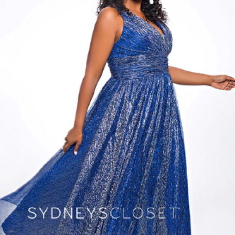 Sydney's Closet Cobalt Blue Micro-Pleat Metallic Gown